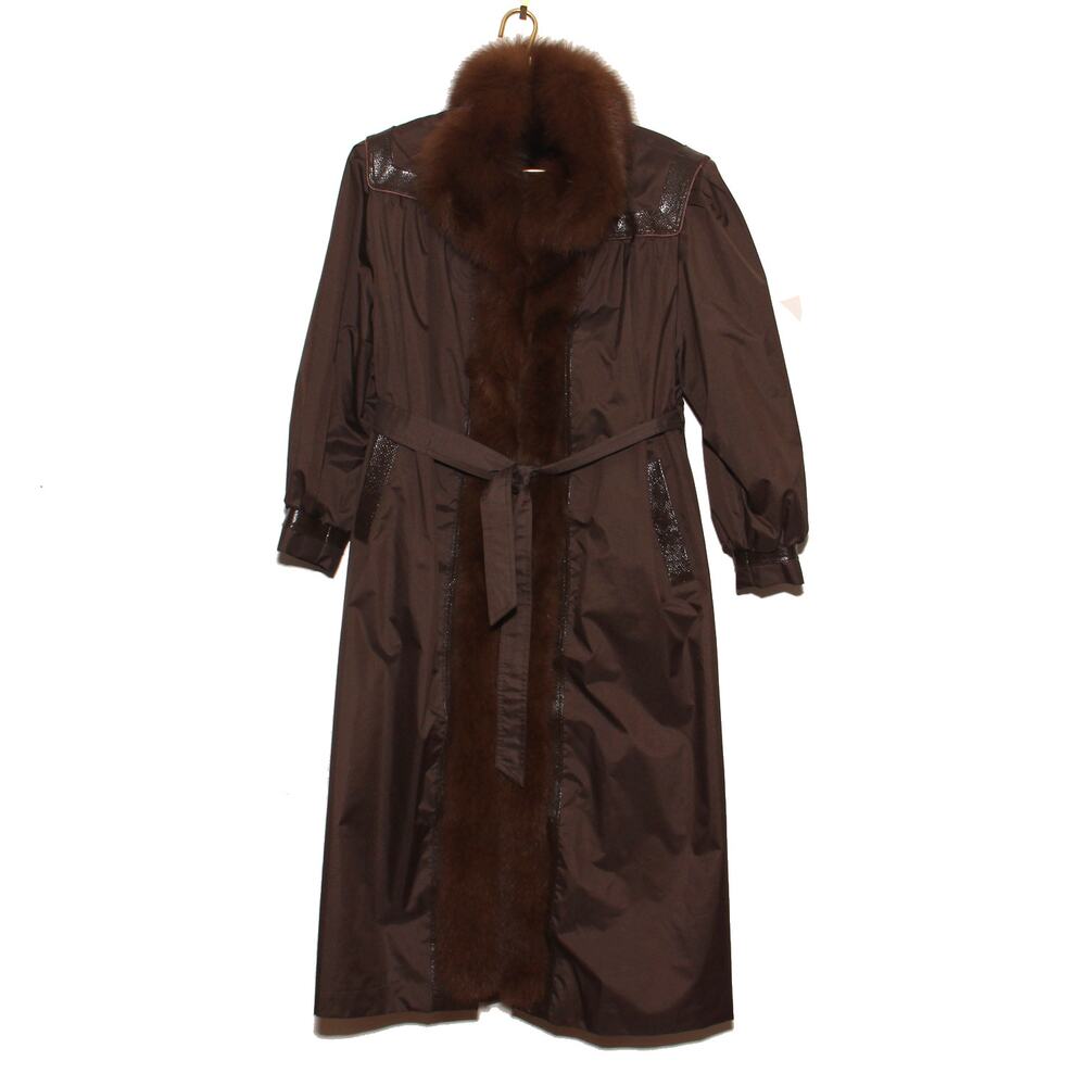 Vintage 80s Faux Fur Trimmed Belted Coat with Liner